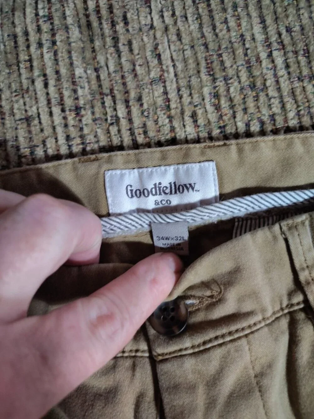 Men's Mens GOOD FELLOW 34 x 32 Tan Straight Khaki Pants Cotton Stretch